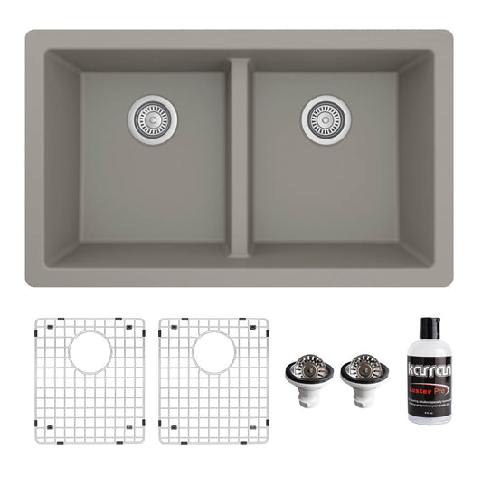 Karran Undermount 32-in x 19.5-in Quartz Double equal bowl Kitchen Sink