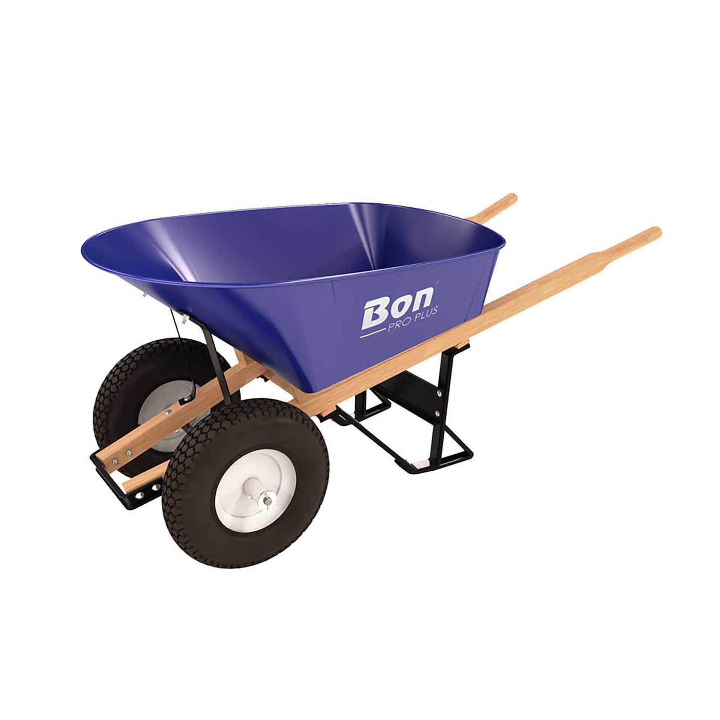 Bon Tool Pro Plus 6 Cu. Feet Steel Wheelbarrow with Wood Handle, Blue, Pneumatic Tire, Knobby Tread 11-676