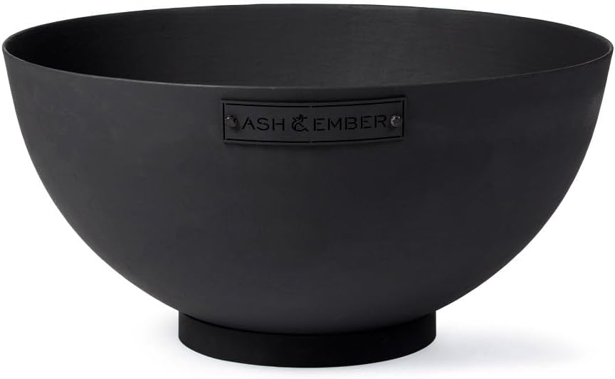 Ash & Ember 29" Hemisphere Fire Pit, Wood Burning Outdoor Fire Bowl, High-Temp Black Paint Over Cast Iron, Half-Sphere Outside Fireplace with Flanged Edge and Stable Base
