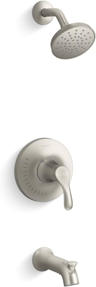 KOHLER TS27391-4G-BN Simplice Rite-Temp Bath and Shower Trim Set with Single-Function Showerhead 1.75 GPM, Diverter Bath Spout, Wall-Mount Shower Head and Bath Faucet, Vibrant Brushed Nickel