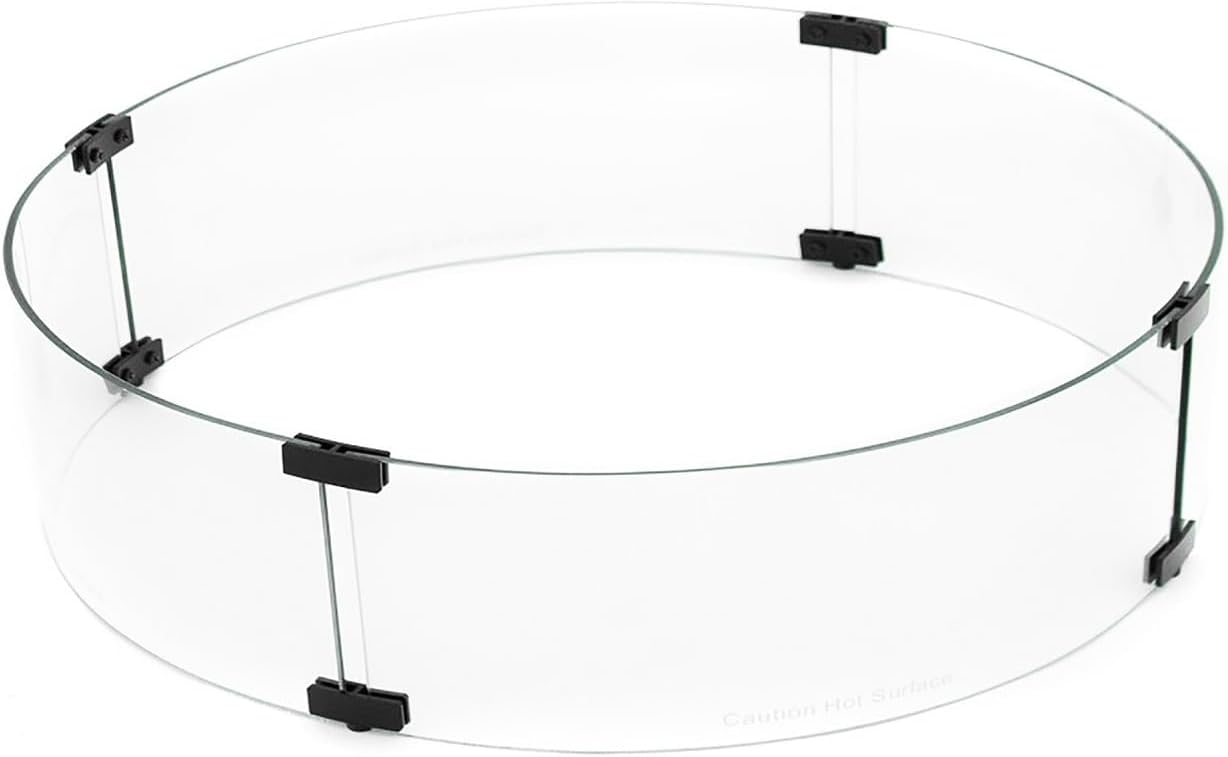 Beachy Glass Wind Screen, 22" Round x 6" Tall - Tempered Glass, for Round Fire Pits, Assembly Hardware Included