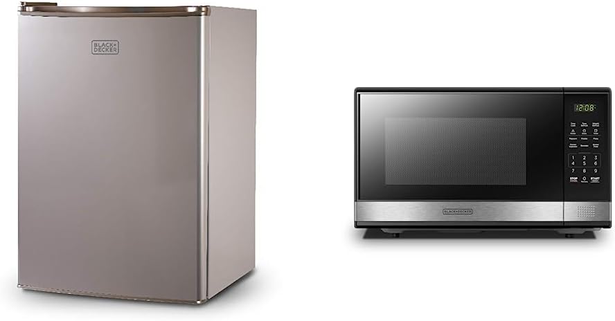 BLACK+DECKER BCRK25V Compact Refrigerator Energy Star Single Door Mini Fridge with Freezer & EM031MB11 Digital Microwave Oven with Turntable Push-Button Door, Child Safety Lock