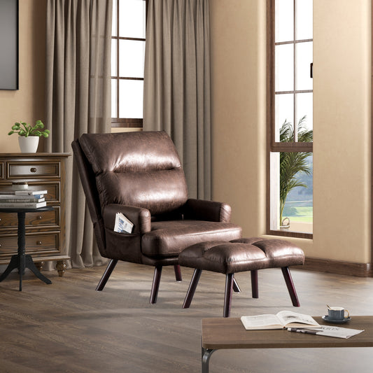 Ovios Adjustable recliner chair with ottoman Midcentury Brown Sleeper Chair