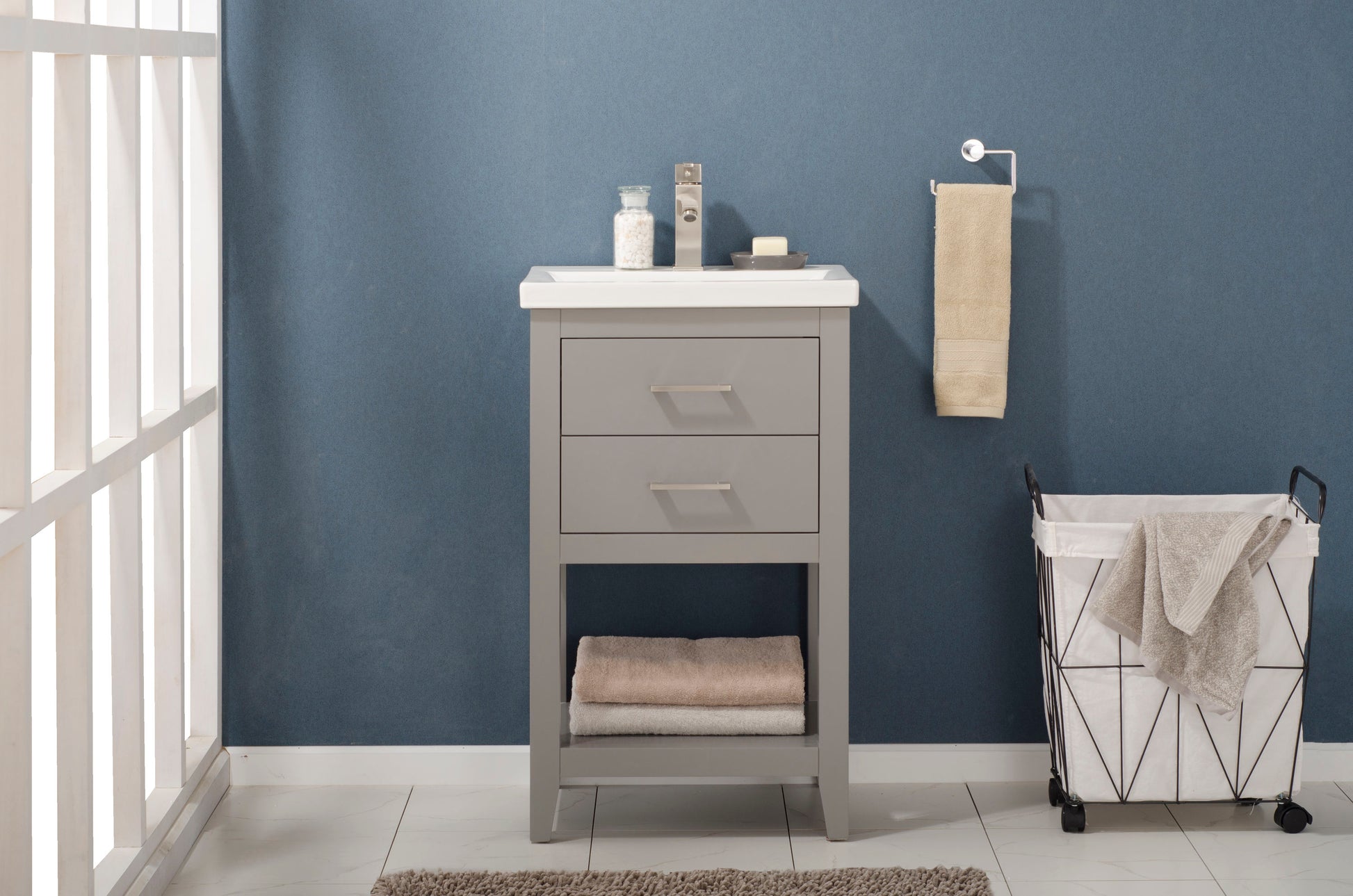 Design Element Cara 20-in Gray Single Sink Bathroom Vanity with White Porcelain Top