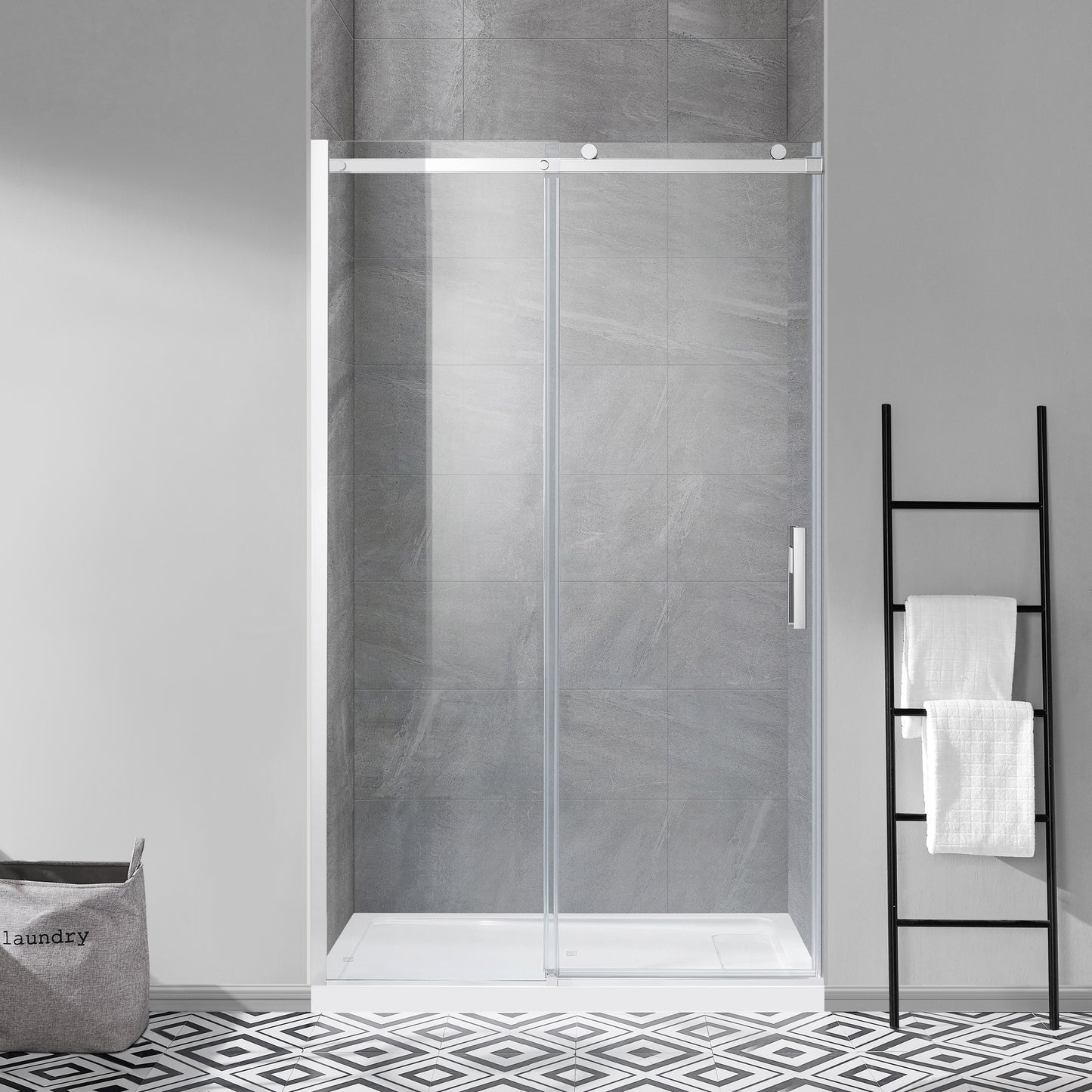 allen + roth Davidson Polished chrome 44-3/4-in to 48-in W x 78.75-in H Frameless Clear Glass Sliding Shower door