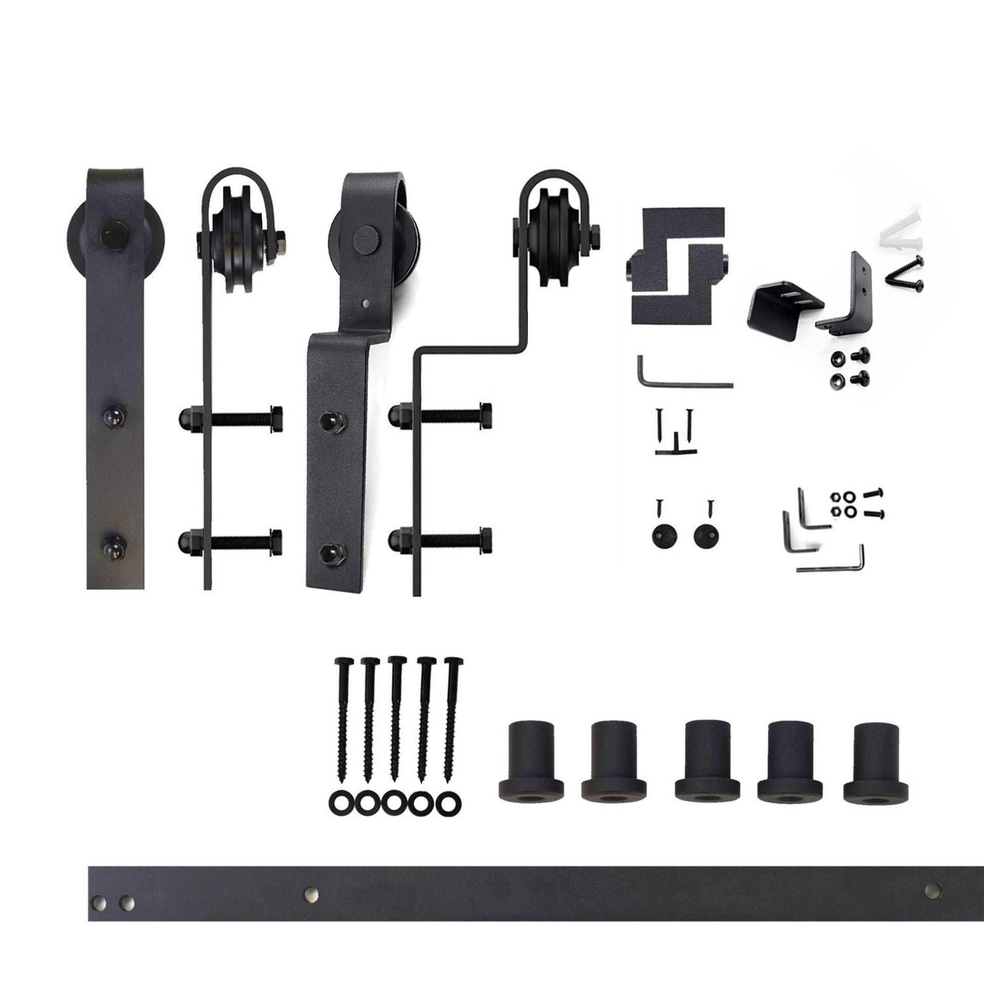 HOMACER 72-in Rustic Black Indoor J-strap Double Bypass Barn Door Hardware Kit YT5TGH072C