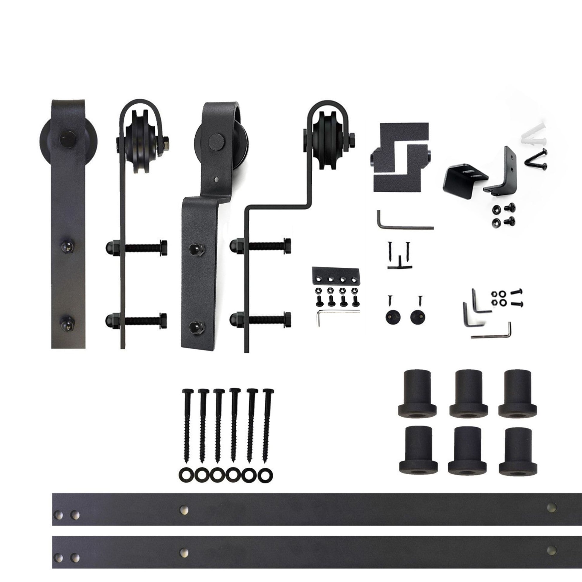 HOMACER 108-in Rustic Black Indoor J-strap Double Bypass Barn Door Hardware Kit YT5TGH108C