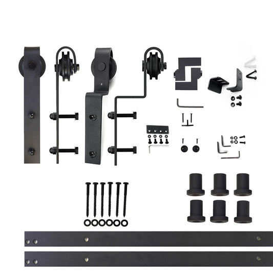 HOMACER 108-in Rustic Black Indoor J-strap Double Bypass Barn Door Hardware Kit YT5TGH108C
