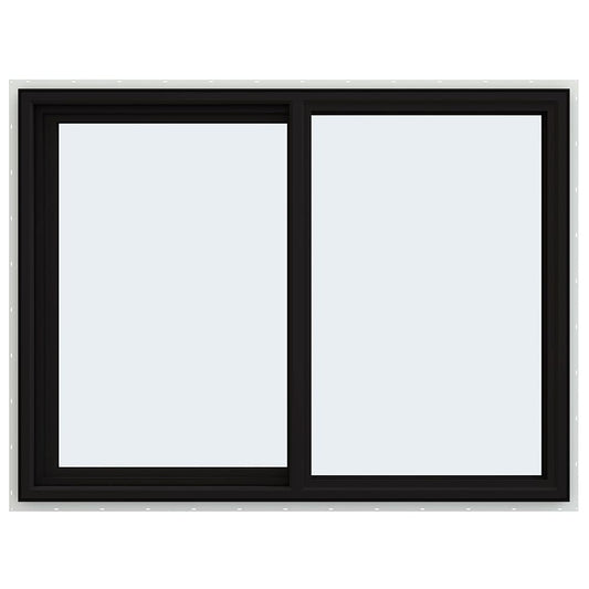 JELD-WEN FiniShield V-4500 35-1/2-in x 29-1/2-in Black Exterior White Interior Left-Handed Vinyl Sliding Window Annealed Glass (Full Screen Included)