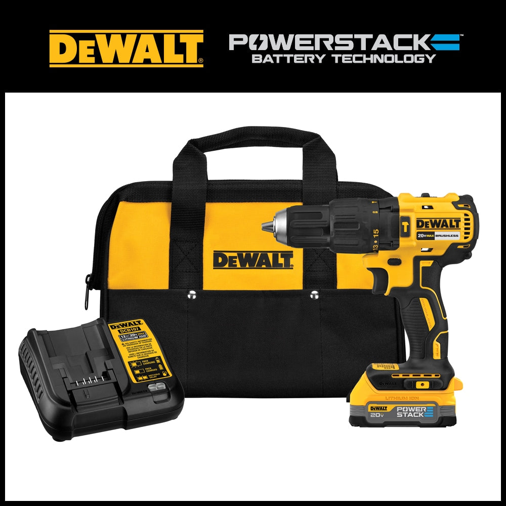 DEWALT POWERSTACK 1/2-in 20-volt Max 1.7-Amp Variable Speed Brushless Cordless Hammer Drill (1-Battery Included) DCD778E1