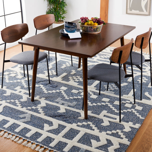 Safavieh Casablanca Ortansa 8 x 10 (ft) Knotted Wool Blue/Ivory Rectangular Indoor Abstract Bohemian/Eclectic Area rug