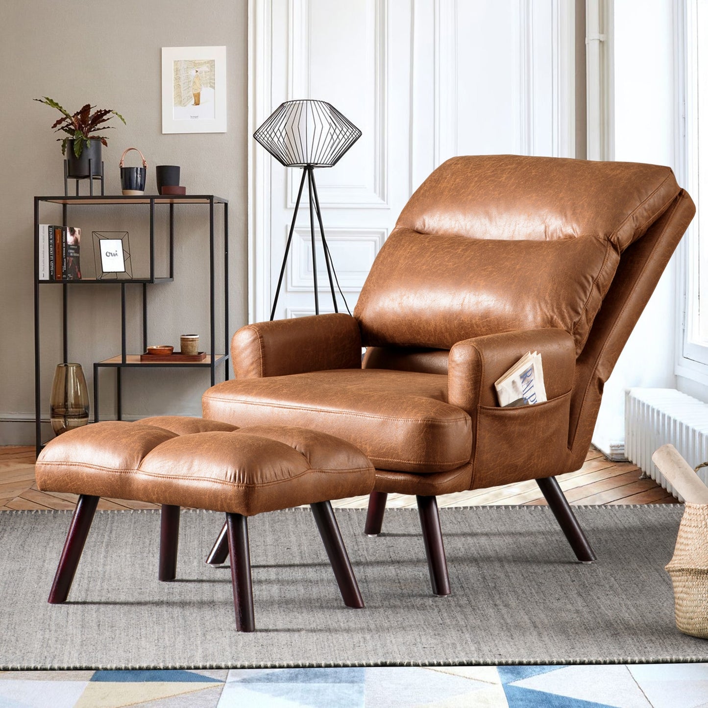 XIZZI Aurora Vintage Brown Faux leather Sleeper Chair