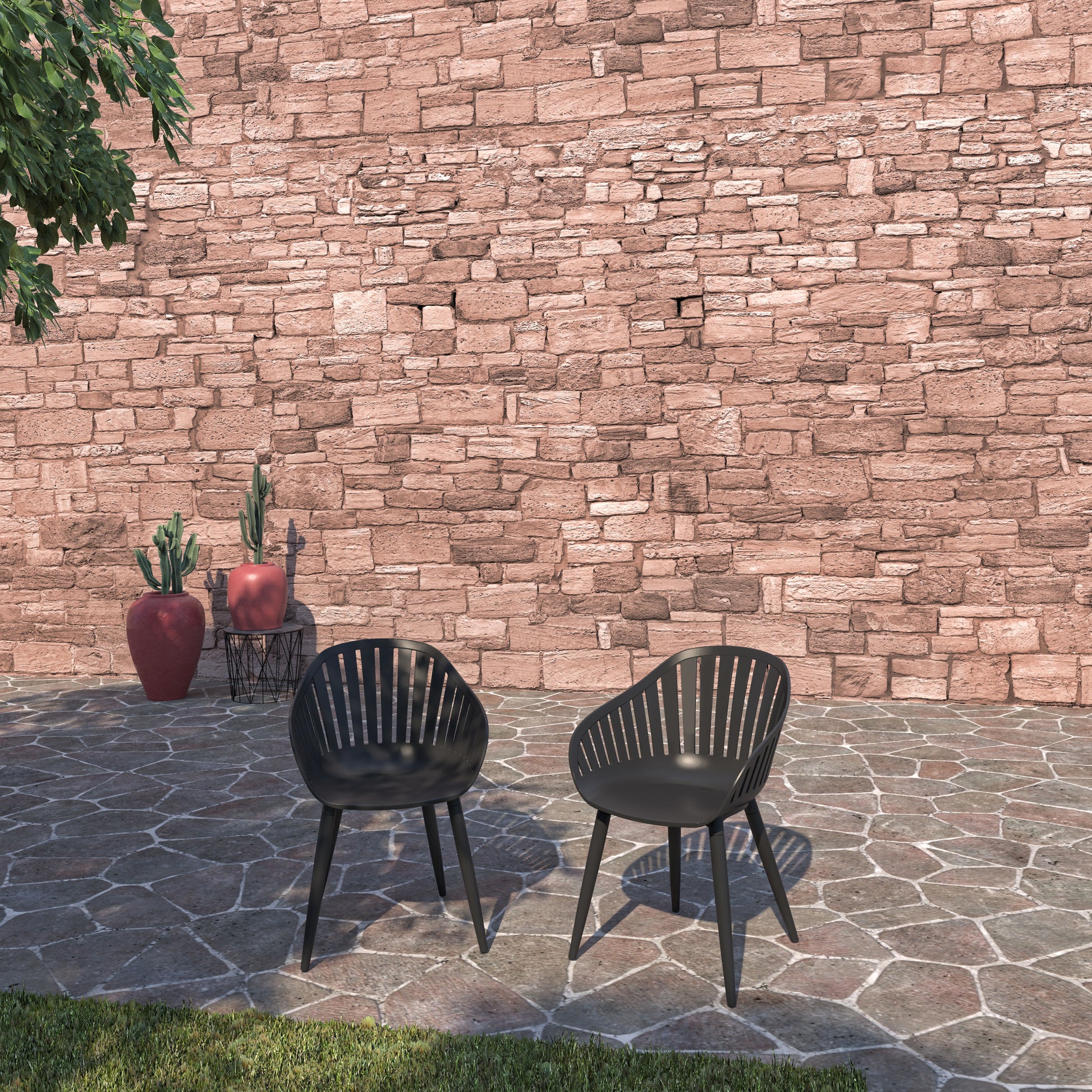 Amazonia Amazonia Set of 2 Black Aluminum Frame Stationary Dining Chair with Black Amazonia Solid Seat