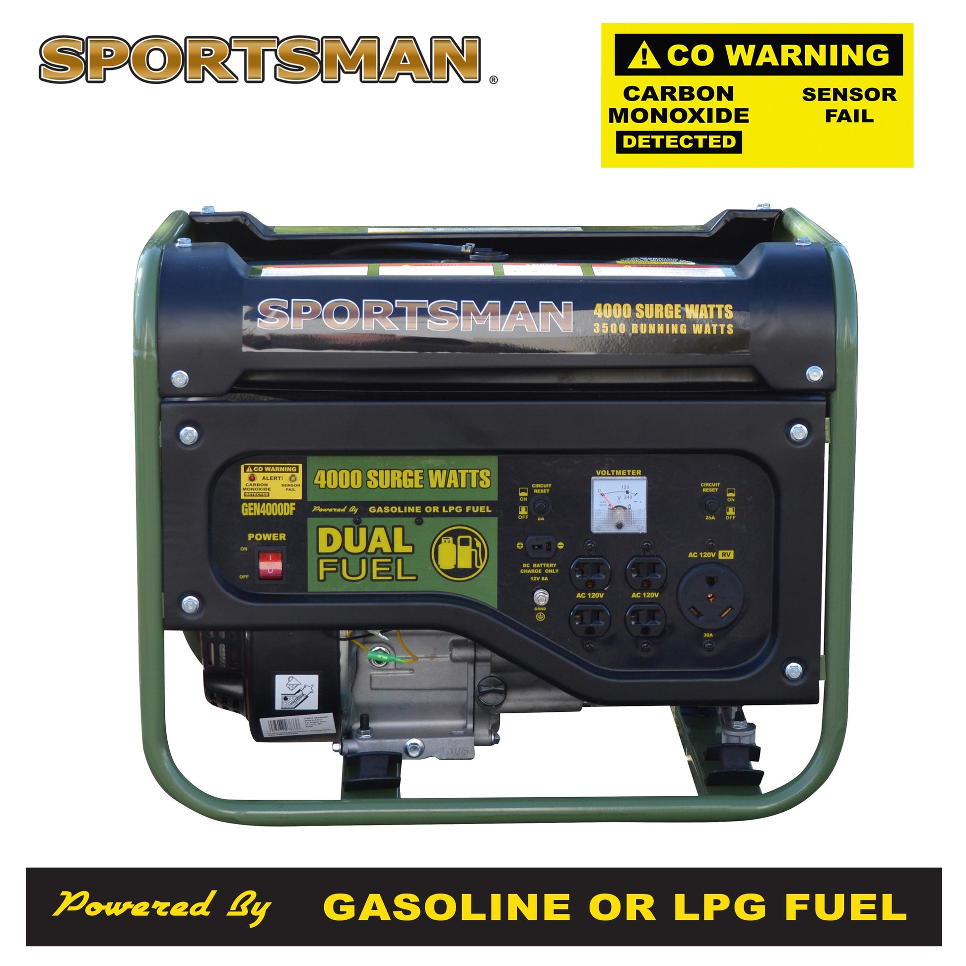 Sportsman Compact Lightweight CO Detecting Auto Shutoff 4000 / 3500 -Watt Dual fuel Portable Generator