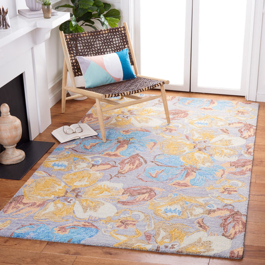 Safavieh Metro Filotia 8 x 10 (ft) Tufted Wool Gray/Yellow Rectangular Indoor Floral/Botanical Bohemian/Eclectic Area rug