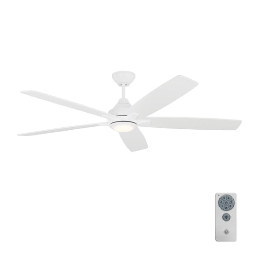 Generation Lighting Lowden 60-in Integrated LED Smart Matte White with Matte White Blades Propeller Ceiling Fan With Light - Remote Included ( 5 -Blade )