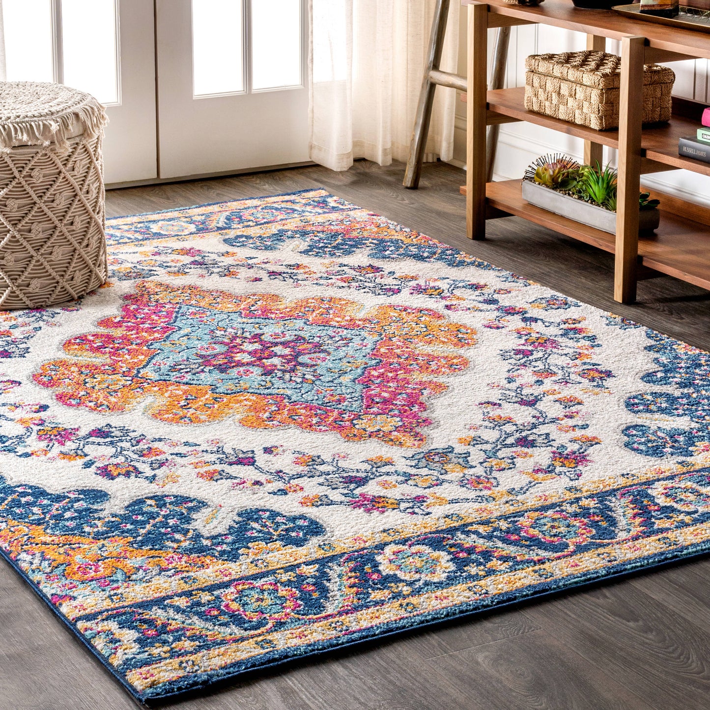 JONATHAN  Y BOHEMIAN FLAIR Vintage Medallion 12 x 15 (ft) Loomed Blue/Multi Rectangular Indoor Medallion Vintage Pet Friendly Area rug