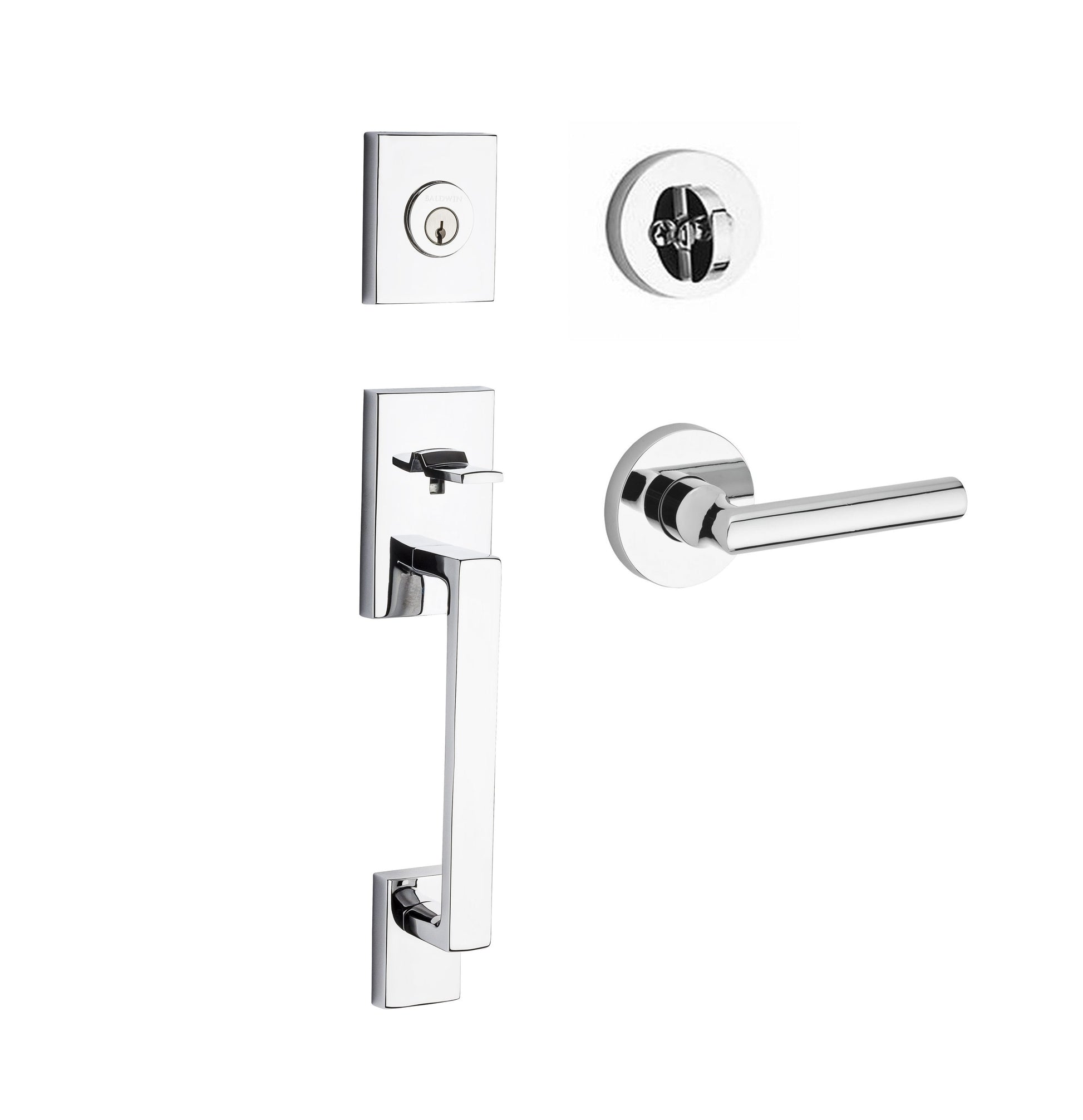 Baldwin Reserve Bright Chrome Single Deadbolt Keyed Entry Door Handleset with Tube Lever SCLAJXTUBCRR260