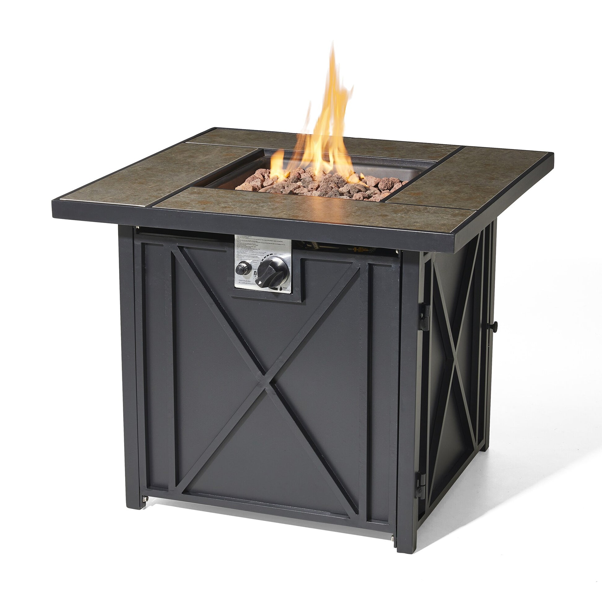 Glitzhome 30-in W Black Aluminum Square Liquid propane Fire pit