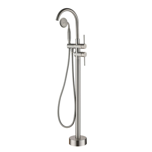 Clihome Brushed Nickel 2-handle Freestanding Swivel Bathtub Faucet with Hand Shower ( Valve Included )