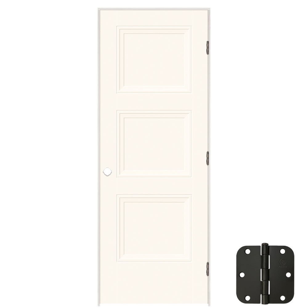 Masonite 28-in x 80-in Snowstorm Solid core 3-panel equal Left hand Smooth Prefinished Molded composite Flat Jamb Single Prehung Interior Door