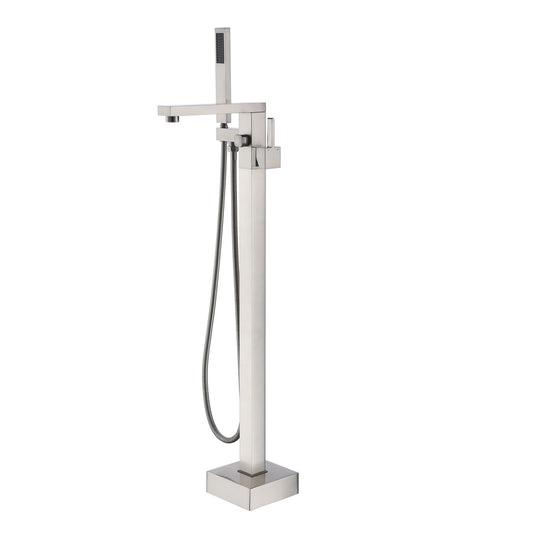 Mondawe Brushed Nickel 1-handle Freestanding High-arc Bathtub Faucet with Hand Shower ( Valve Included )