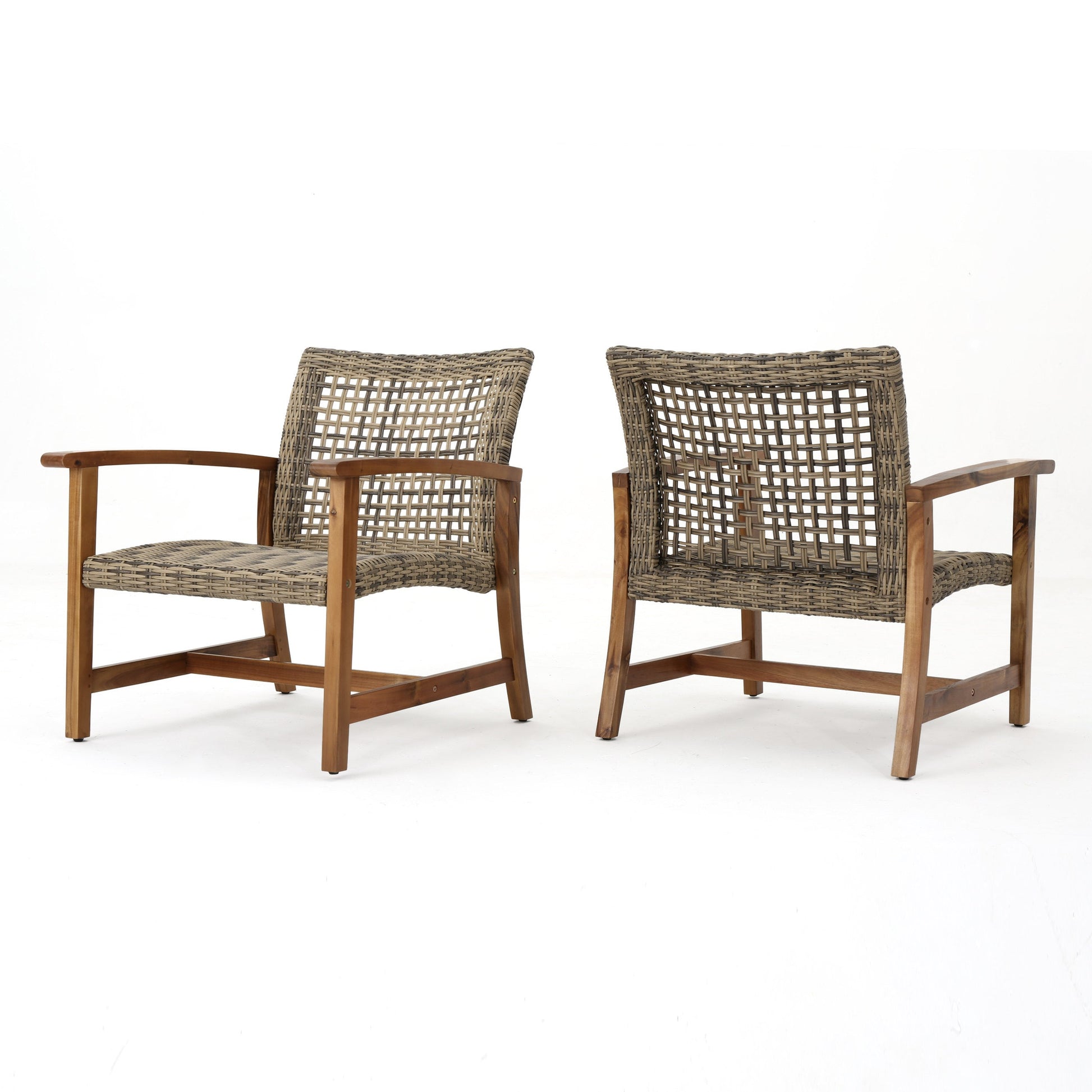 Best Selling Home Decor Hampton Set of 2 Rattan Natural Wood Frame Stationary Conversation Chair with Cushioned Seat