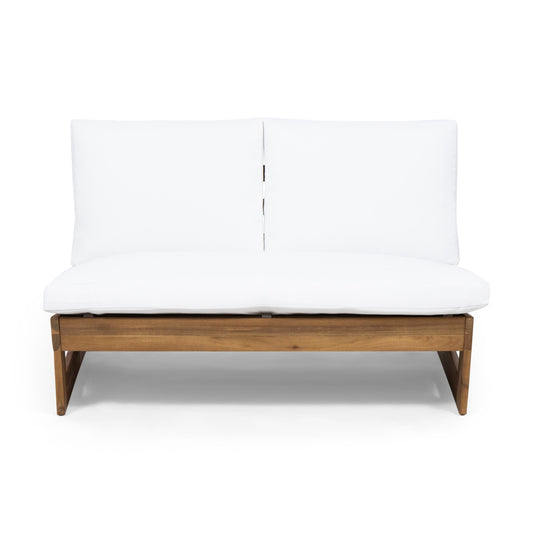 Best Selling Home Decor Sherwood Outdoor Loveseat with White Cushions and Acacia Frame