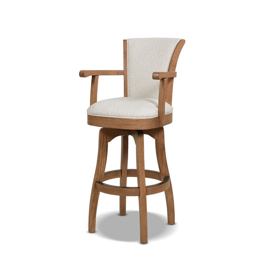 Jennifer Taylor Home Williams White Pepper 31-in H Bar height (28-in to 33-in) Round Seat Upholstered Swivel Wood Back Bar Stool with Arms and Back