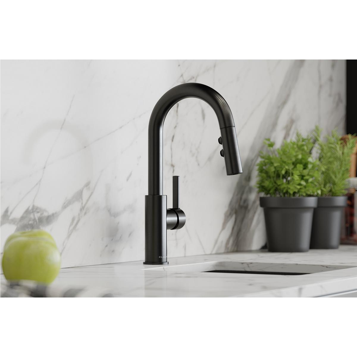 Elkay Avado Black Stainless Single Handle Deck-mount Pull-down Kitchen Faucet with Sprayer