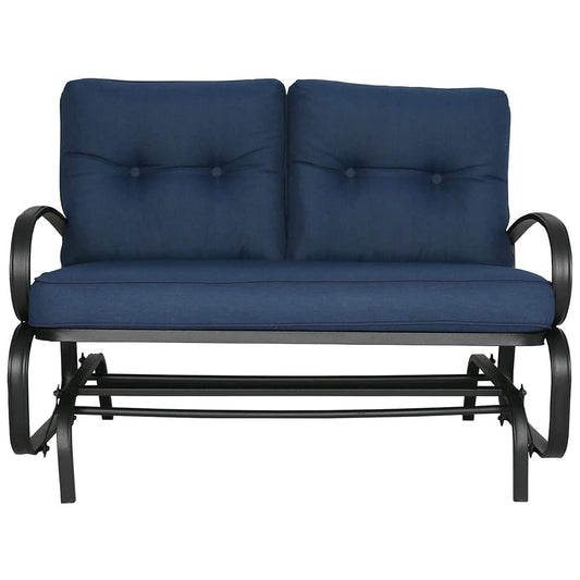 PEAK HOME FURNISHINGS glider chair Black Metal Frame Glider Rocking Chair with Blue olefin Cushioned Seat