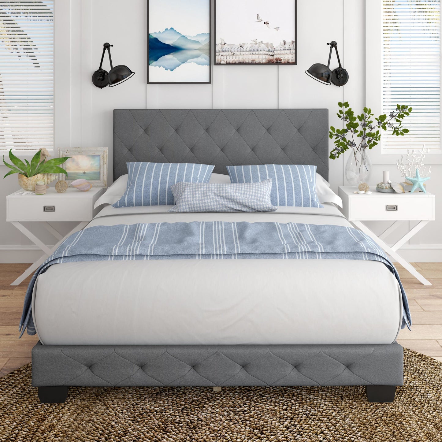 PerformaRest Queen Grey Platform Bed with Headboard
