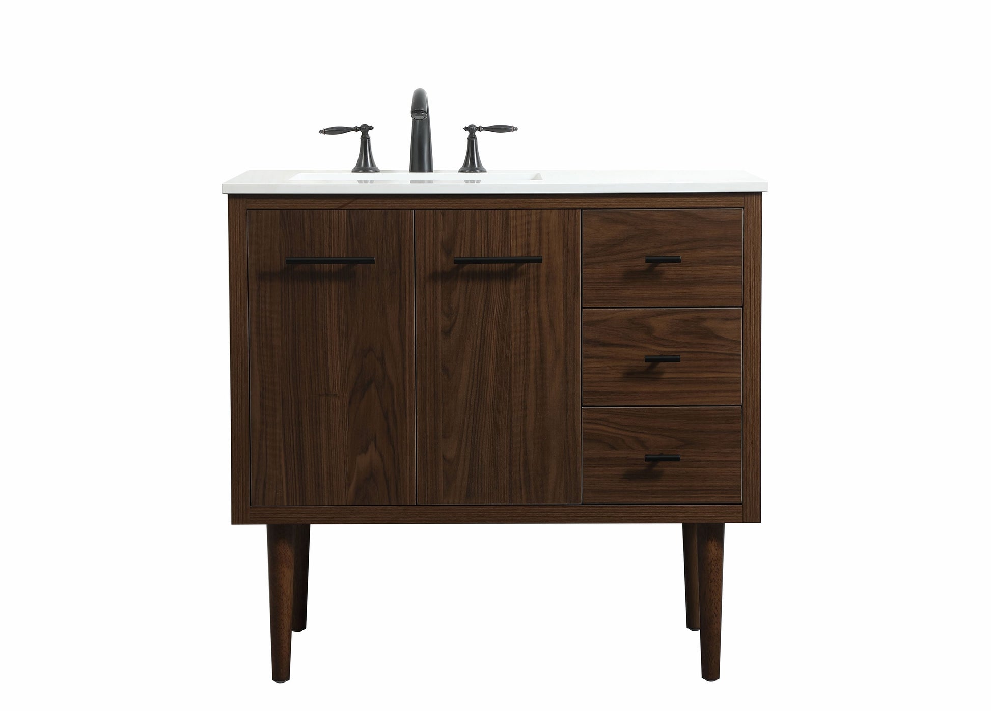 Elegant Decor Home Furnishing 36-in Walnut Undermount Single Sink Floating Bathroom Vanity with Ivory White Engineered Marble Top