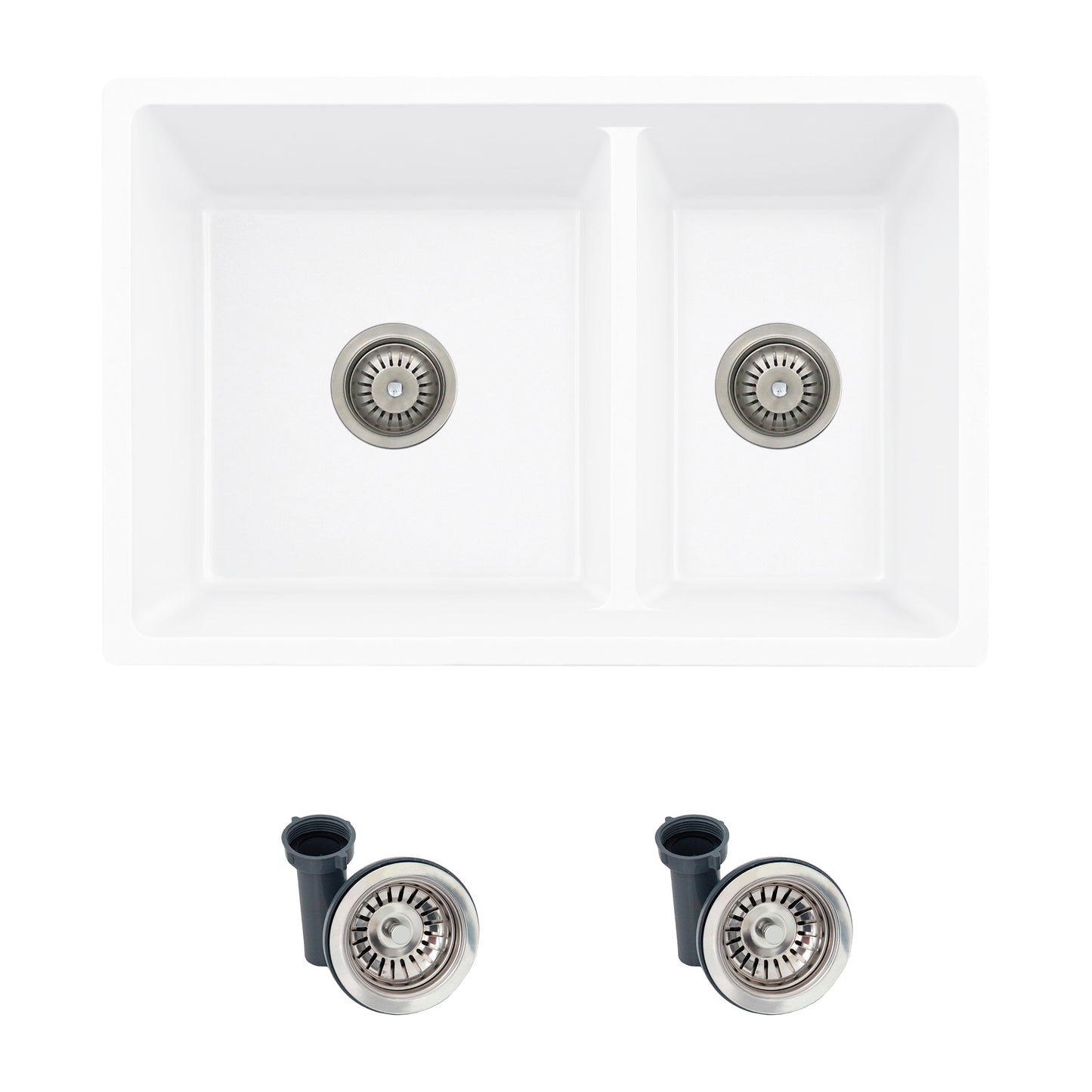 Stylish Dual-mount 27.25-in x 18.38-in Composite Double offset bowl Kitchen Sink