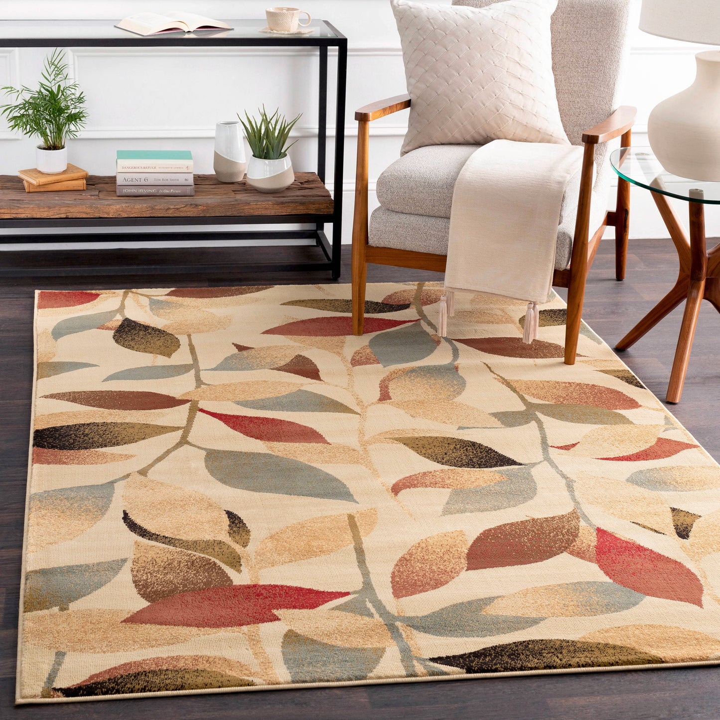 Livabliss Riley 4 x 6 (ft) Flatweave Beige Rectangular Indoor Floral/Botanical Tropical Pet Friendly Area rug
