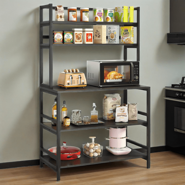 5-Tier Kitchen Bakers Rack, Multifunctional Storage Shelf with Reinforced Rods - for Kitchen, Bedroom & Living Room