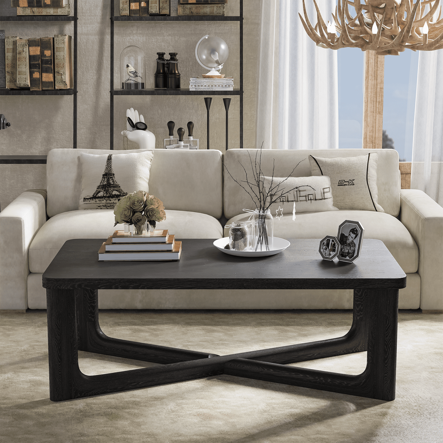 50"x26"x18" Modern Rectangle Wood Coffee Table for Livingroom,Black