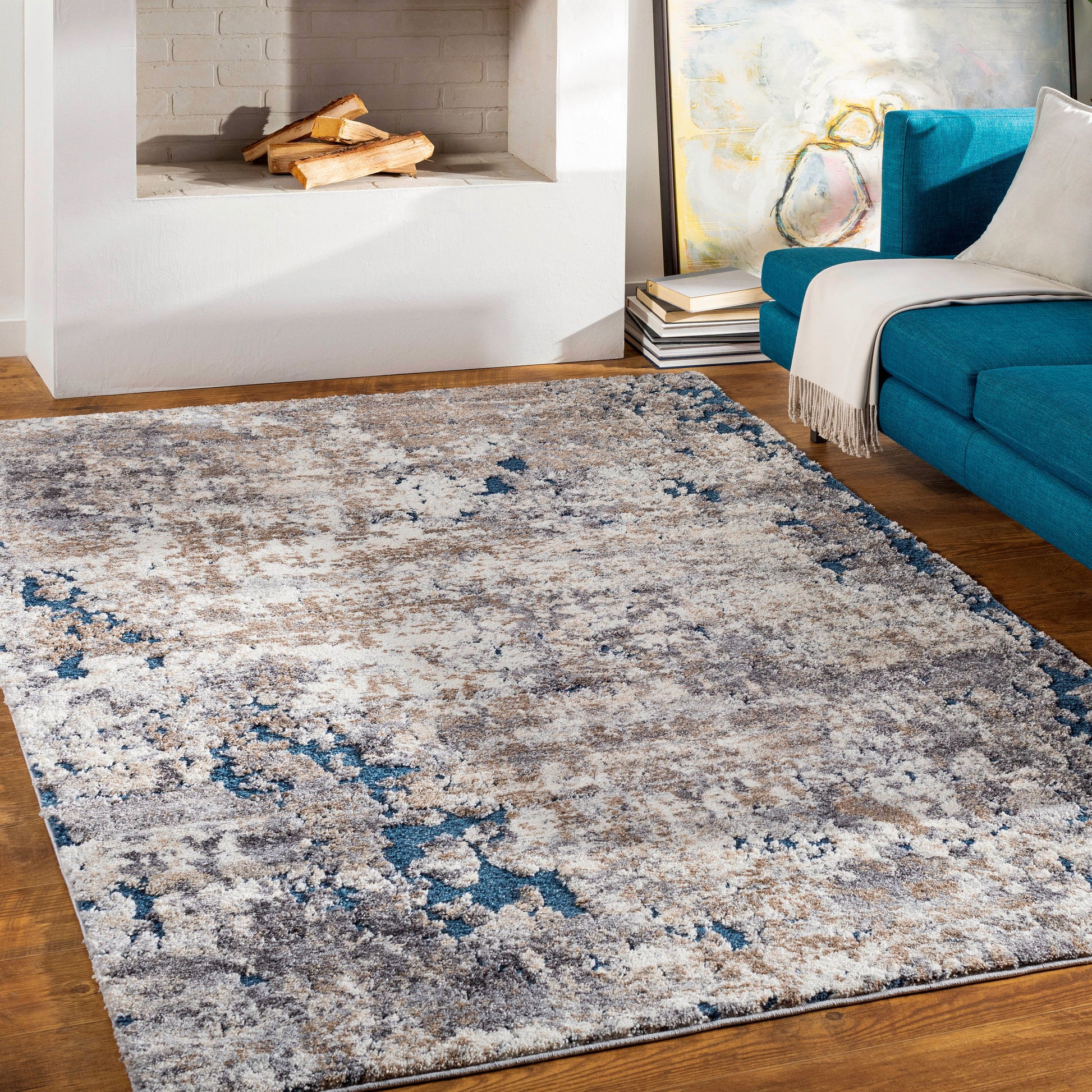 Surya Tuscany 4 x 6 (ft) Flatweave Gray/blue Rectangular Indoor Abstract Mid-Century Modern Pet Friendly Area rug