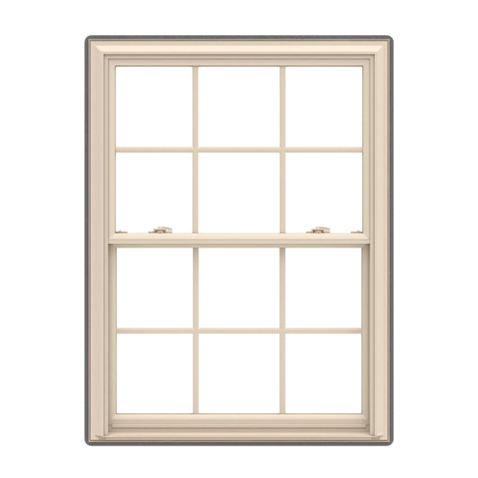 Pella 150 Series 33-1/2-in x 53-1/2-in Almond Almond Vinyl Replacement Double Hung Window Low-E argon Double Pane Glass with Grids (Full Screen Included)