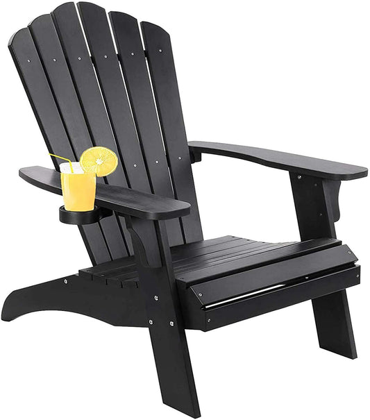 Modern Muse Polystyrene Black Plastic Frame Stationary Adirondack Chair with Black Slat Seat