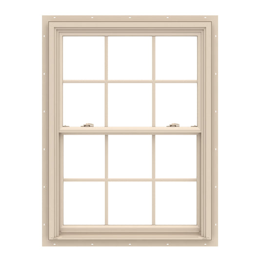 Pella 150 Series 31-1/2-in x 53-1/2-in Almond Almond Vinyl New construction Double Hung Window Low-E argon Double Pane Glass with Grids (Full Screen Included)