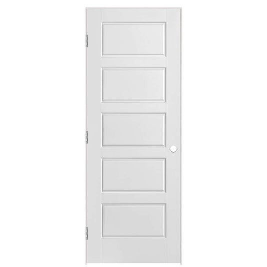 Masonite 30-in x 80-in Primed Solid core 5-panel equal Right hand Smooth Primed Molded composite Flat Jamb Single Prehung Interior Door