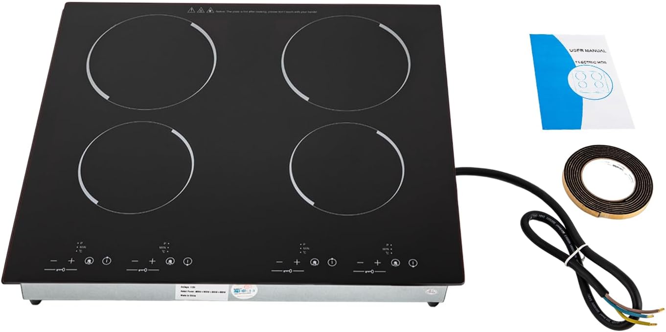 Bepritm 110V Electric Stove with 4 Power Boost Burners, 3000W Cooktop Portable 9 Heating Level Stove Countertop & Drop-in Cooktop for Kitchens, Cabins