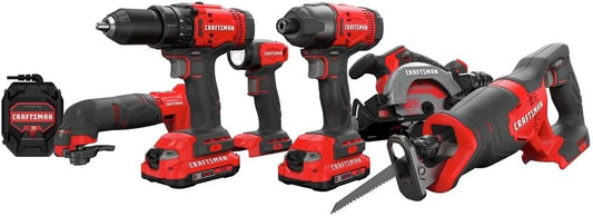 CRAFTSMAN CMCK601D2R V20 Lithium-Ion Cordless 6-Tool Combo Kit with 2 Batteries (2 Ah) (Renewed)