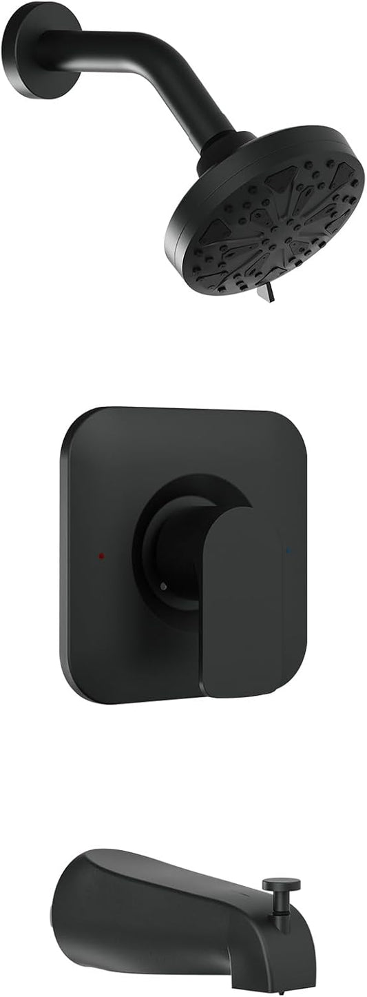 T2473EPBL Matte Black Pressure Balancing Bathroom Compatible with Moen Genta LX Shower Head Set with High Pressure Showerhead Lever Handle Trim Kit,Tub Spout,Posi-Temp Valve not Included,Heavy Duty