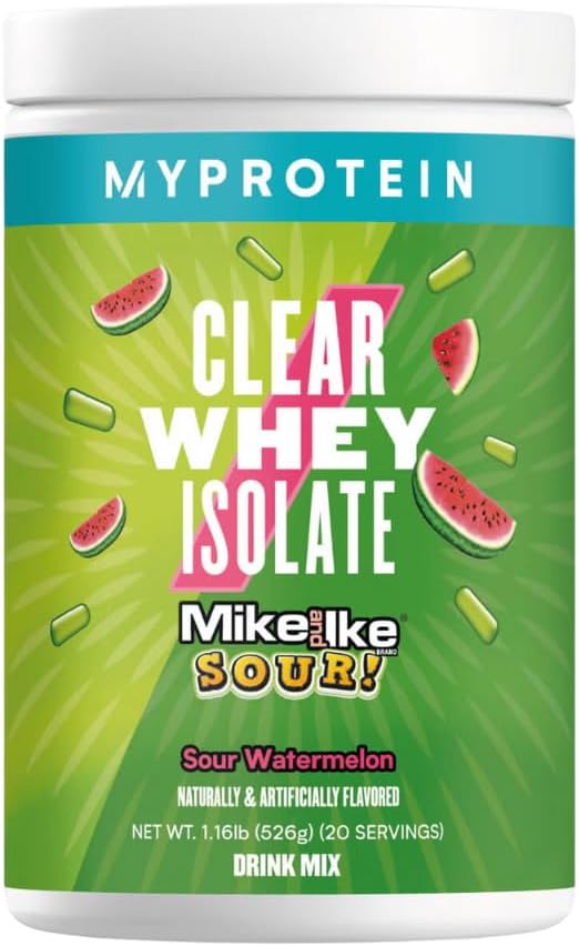 Myprotein Clear Whey Isolate Protein Powder, 1.1 Lb (20 Servings) Fruity Mike and IKE Sour Watermelon Drink Mix, 20g Protein per Serving, Daily Drink for Superior Performance