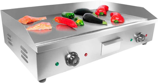 ALDKitchen Electric Griddle | Teppanyaki Half Flat and Half Grooved Grill with Double Thermostat | No plug | Manual Control | 29.00\u2019 x 18.00\u2019 | 110V
