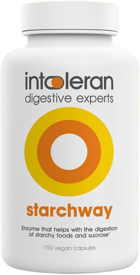 Intoleran Starchway Digestive Enzymes - 150 capsules | Supplement for Starch & Sucrose Intolerance | Helps Digest Sugars & Starchy Foods | Invertase & Gluco-Amylase Enzymes | Pure & Vegan | Low FODMAP