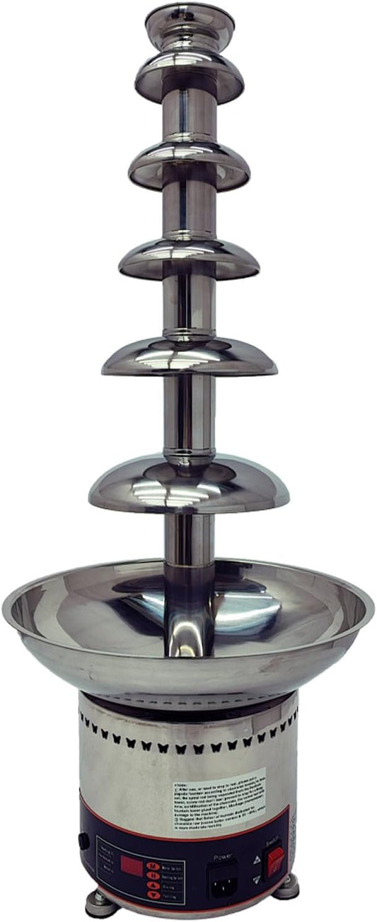 BREVELTION 6 Tiers Chocolate Waterfall Fountain 13.2lb Capacity Electric Stainless Steel Hot Chocolate Fondue Fountain Machine with Digital Control for Wedding Birthday Party