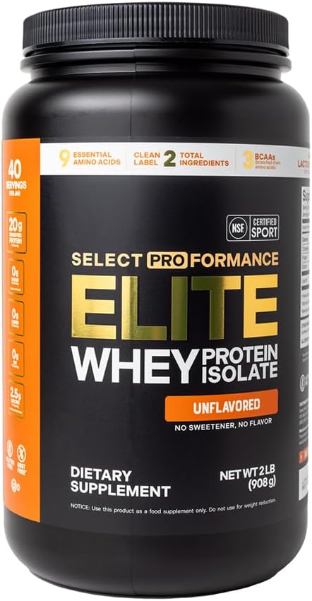 Silver Star Nutrition Select Proformance Elite Whey Protein Isolate Powder, Unflavored, NSF Certified, No Added Sugar, 20g of Protein per Serving, 40 Servings, 2 Lbs